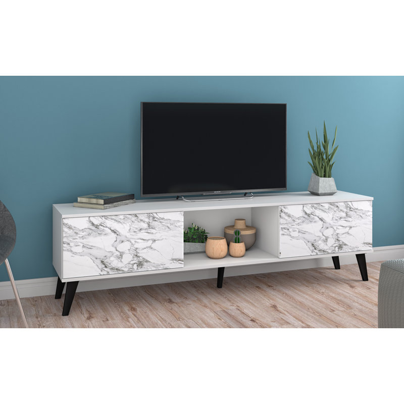 Doyers TV Stand for TVs up to 75", White/Marble