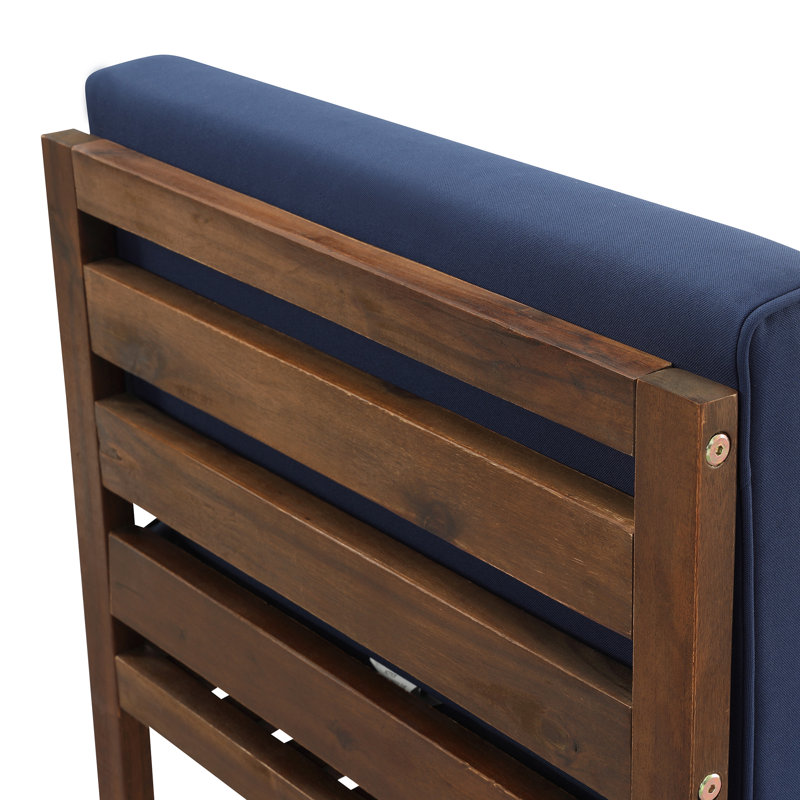 Chaise de patio avec coussins, Marron foncé, Bleu marine