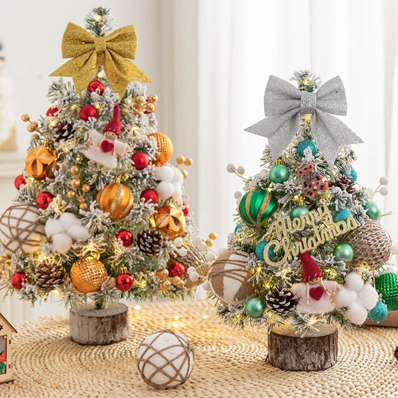 Mini sapin de Noël enneigé 17,7 po avec boules de bricolage, Vert