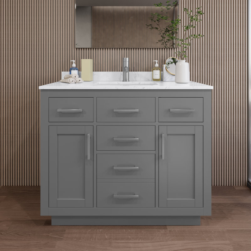 Beckett TK 42'' W Single Vanity, Carrara Cultured Marble, Dark Gray, Brushed Nickel