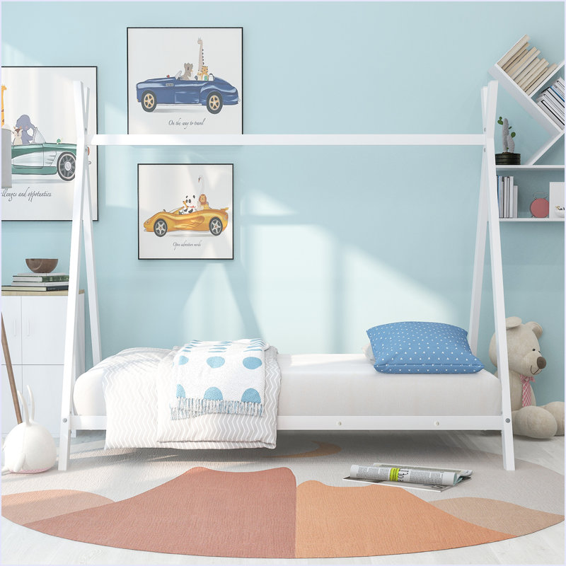 Lit de maison en métal avec lit pour enfants, Blanc / Blanc