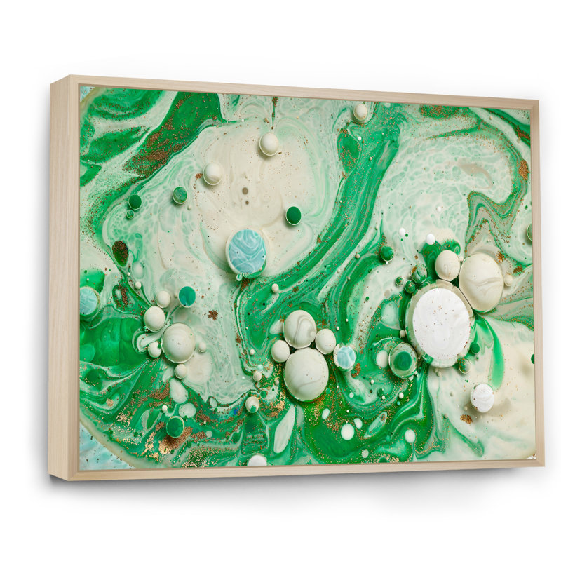 Abstrait fluide, bulles en acrylique colorées I - peinture sur toile, Cadre flottant érable, H 16 po x l 32 po x P 1 po