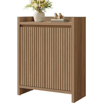 Bethlehem Modern Fluted Panel Shoe Storage Cabinet With 2 Doors Handle-Free And Adjustable Shelves