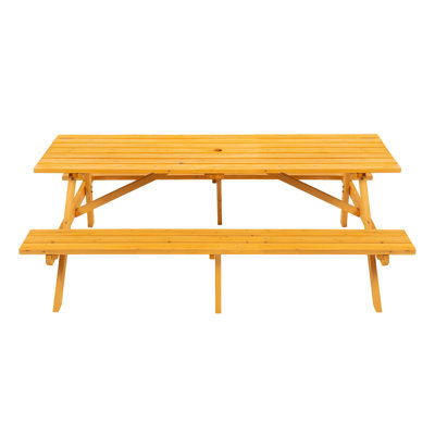 Table de pique-nique de camping et de jardin pour 8 personnes, en bois brun avec 2 bancs intégrés pour une agréable sortie 8 tables, bancs, rassemblement des familles en plein air