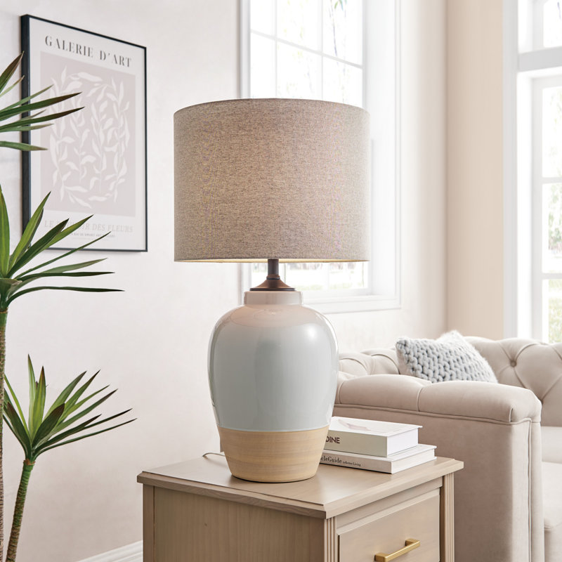 Lampe de table en céramique Bokoshe, gris, gris, H 28,5 po x l 15 po x P 15 po