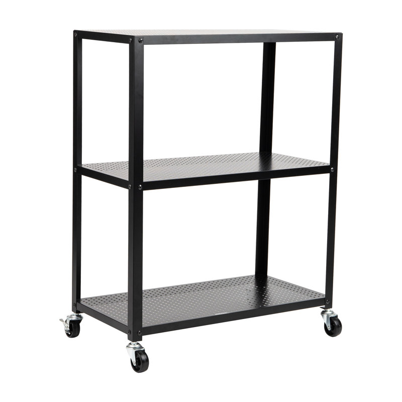  Chariot avec compartiment couvert, organisateur de bureau, rangement, 3 niveaux, bureau, métal, noir
