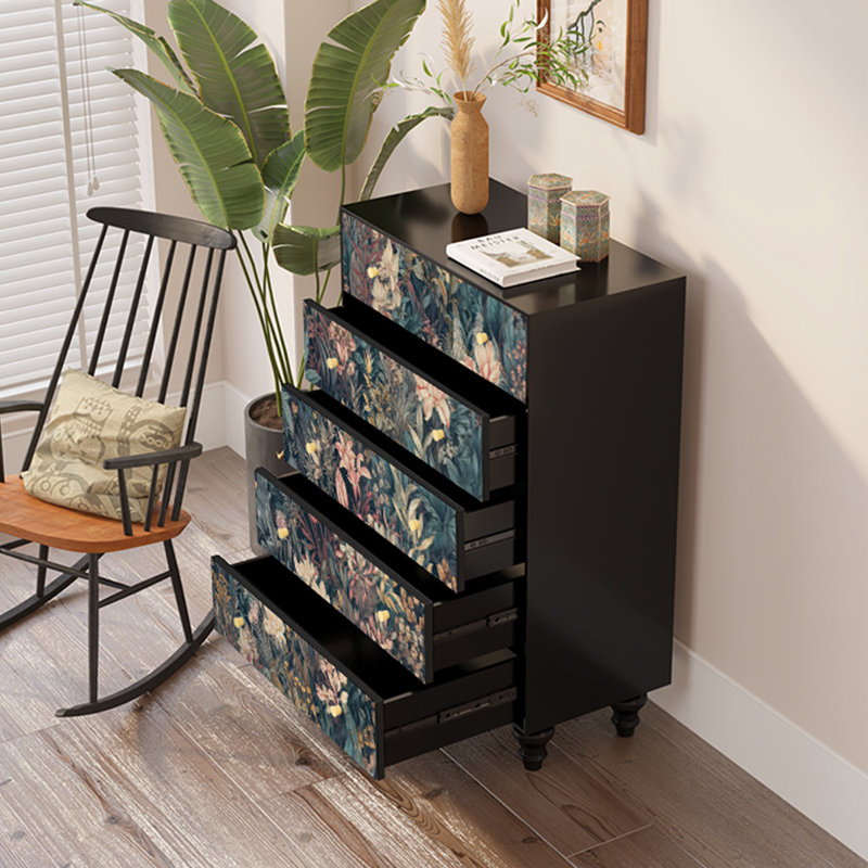 Retro Five- Drawer Storage Cabinet Accent Chest, Black