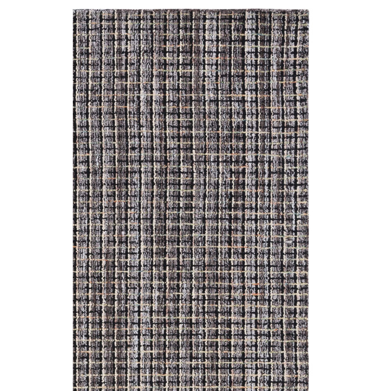 Natko Abstract Hand Tufted Wool/Cotton Striped Rug in Black/Brown, Rectangle 5' x 8'