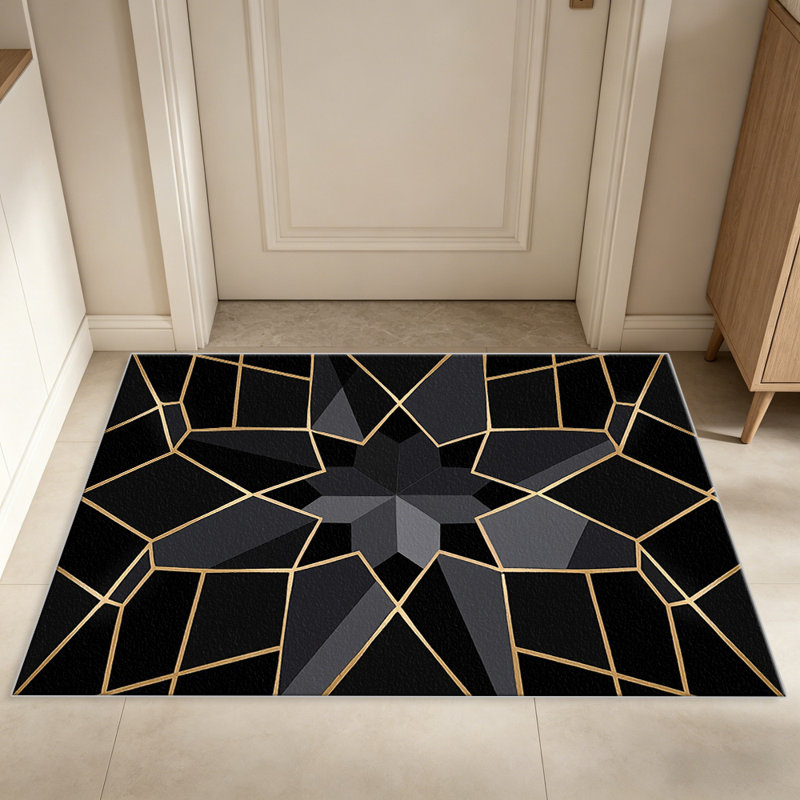 Black Gold Geometric area rugs for Living Room, Soft and Comfortable, Suitable for all seasons, easy to maintain, machine washable Indoor floor mat, Under Table Farmhouse suitable for Bedroom, Dining Room, Study,  Balcony, Home Decor Patio
