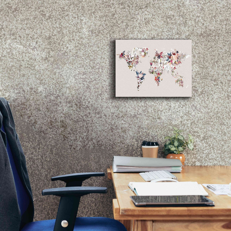 «World Map Flowers (Light)» par Design Fabrikken, art mural épique sur toile 16 po x 12 po, H 12 po x l 16 po x P 0,75 po