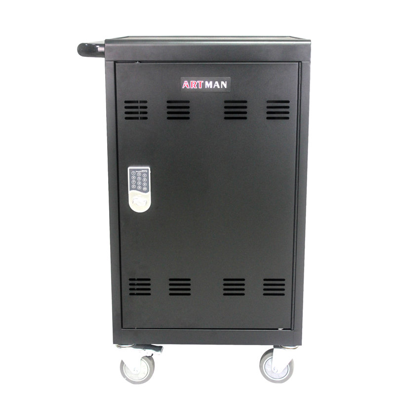 Mobile Charging Cart And Cabinet For Tablets Laptops 30-Device With Combination Lock--Black, Matt Black