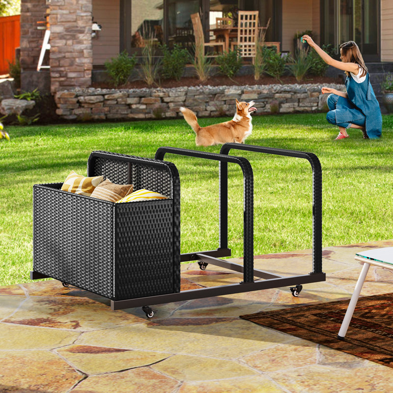 YITA Poolside Wicker Deck Box, Black