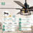 52 Inch Industrial Caged Ceiling Fan With Lights And Remote, Farmhouse Silent Reversible DC Motor Black Chandelier Ceiling Fan For Bedroom