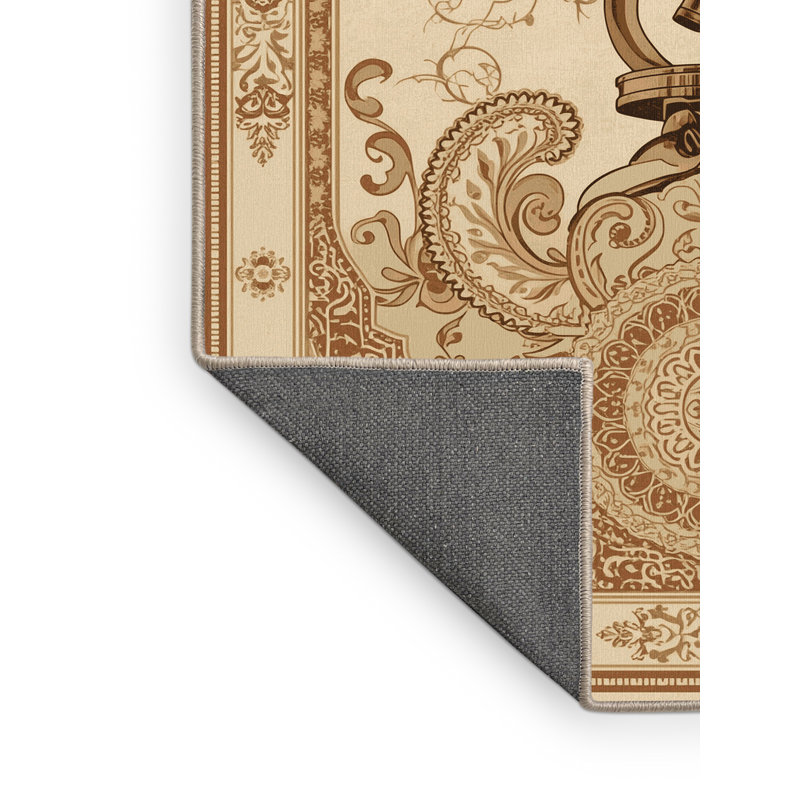 Tapis oriental doux et moelleux de style oriental Luyster - reliure beige, 5 x 7