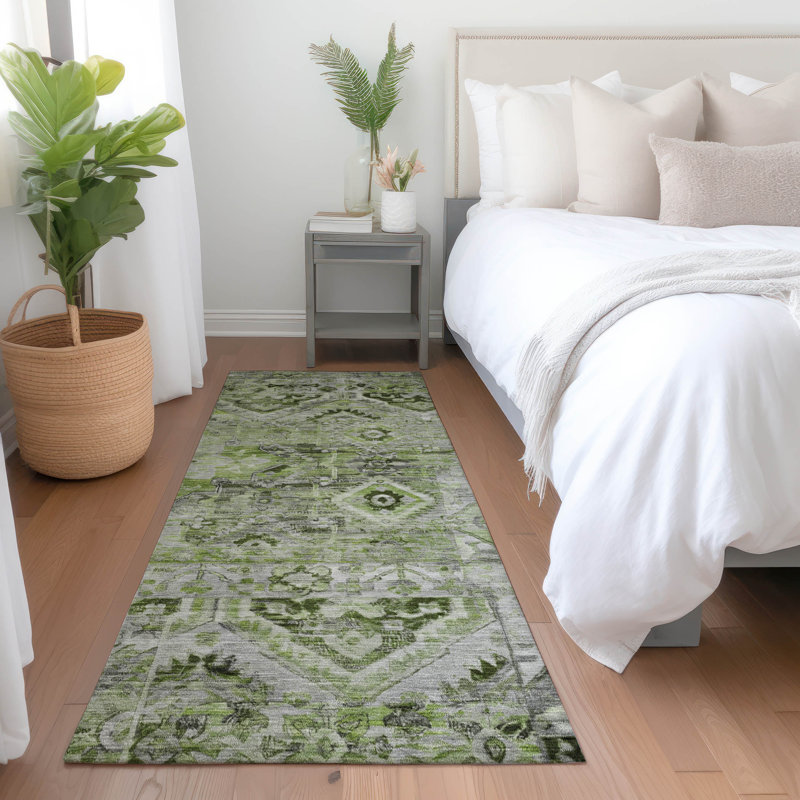 Machine Washable Indoor/Outdoor Cinead ACN1664 Aloe Rug, Runner 2'3" x 7'6"