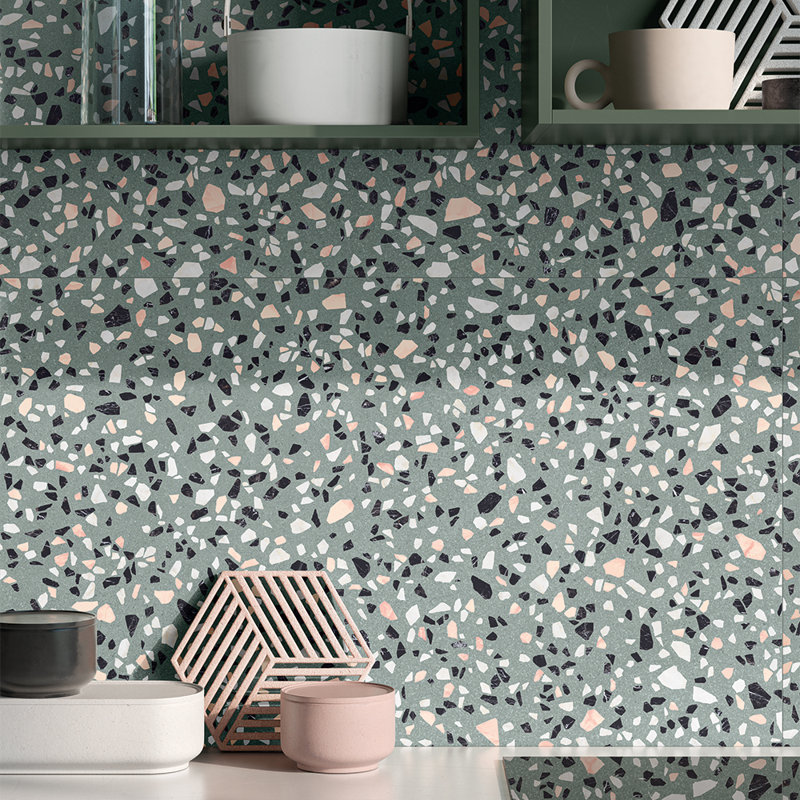 Terrazzo 2.0 24" x 24" Matte Porcelain Wall & Floor Tile, Classic Green
