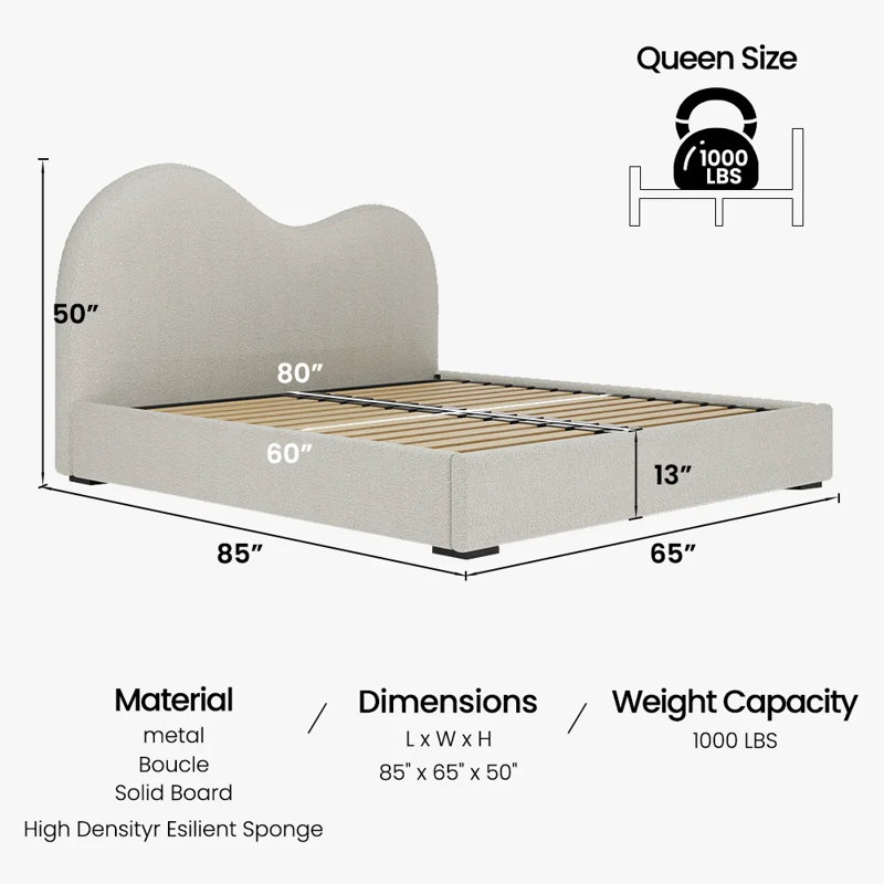 Upholstered Platform Bed, Queen