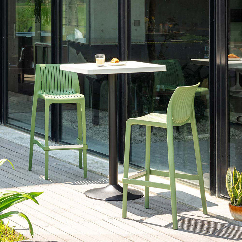 Nayma Outdoor Low Back Stool, Olive Green, Bar Stool (40.2” Seat Height)