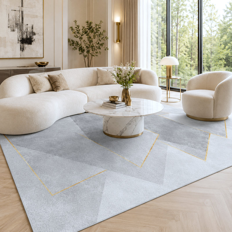 Tapis géométrique abstrait moderne lavable à la machine avec envers antidérapant, Rectangle 6 pi x 9 pi