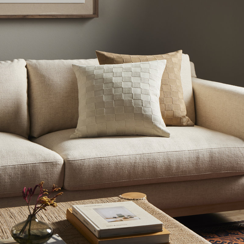 Handwoven Ivory Cotton and Off-White Canvas Checked Pillow