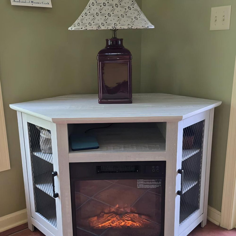 Clotile 45'' Electric Corner Fireplace TV Stand with Storage for TVs up to 55", Light Gray