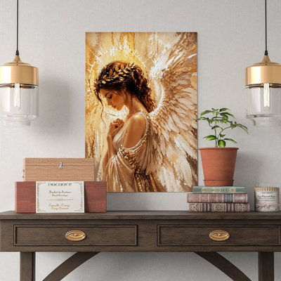 Canvas Wall Art Golden Angel Woman With Wings And Halo Art Print Vintage Poster Print Home Decor