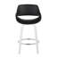 Tabouret de comptoir à hauteur fixe avec pivot en bois blanc et similicuir noir avec repose-pieds rond chromé - 2 pièces-1357997360