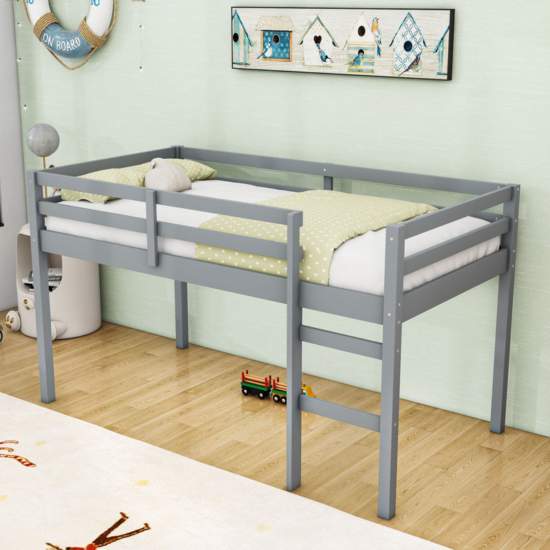 Lit mezzanine simple en bois avec grand espace de rangement, Gris
