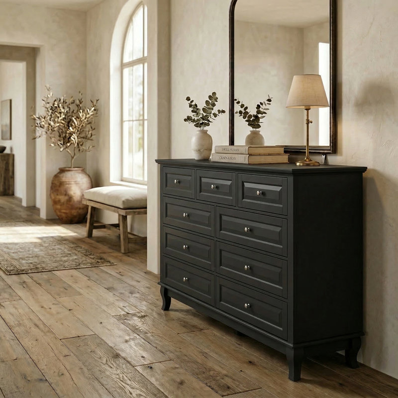 Commode à neuf tiroirs de style élégant, Noir