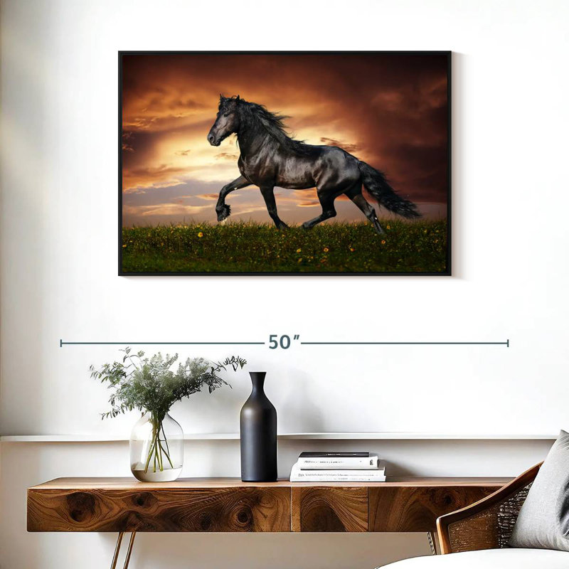 Cheval baroque, Cadre flottant noir, 37 po x 25 po