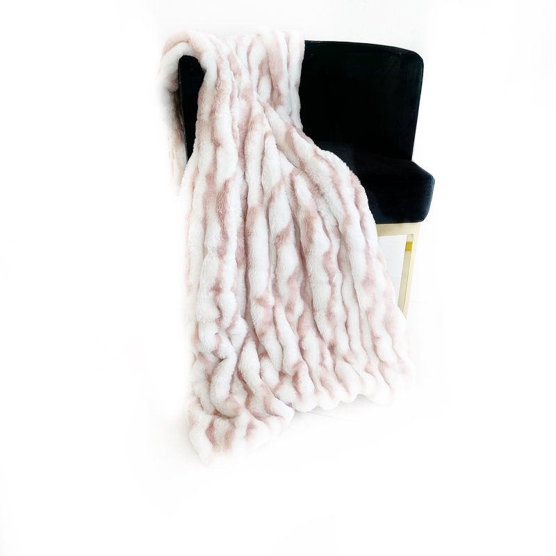 Snow Chinchilla Knitted Throw Blanket, 114" W x 120" L, Pink