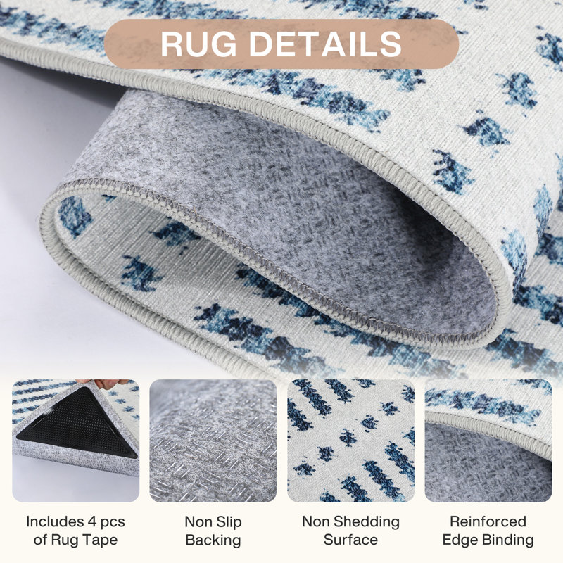 Ultra Thin 3' x 5' /5' x 7' Washable Area Rugs, Modern Non-Slip Small Bedroom Kitchen Rugs, Striped Farmhouse Soft Indoor Carpet, Oeko-Tex Certified