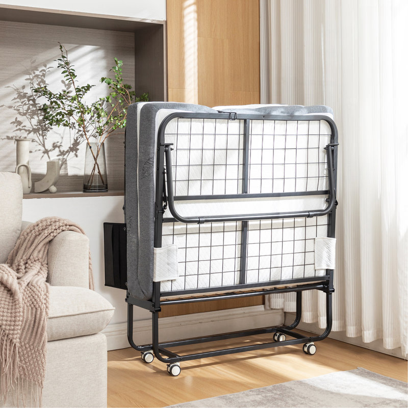 Lit pliant avec matelas, lit pliable sport avec housse de rangement, lit Srollaway pour adultes avec matelas en mousse à mémoire de forme et structure en métal, lit d'invité de taille Scot sur roulettes, 75 x 38 po