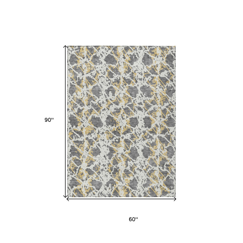Tapis intérieur lavable abstrait gris et ivoire 5 pi x 8 pi