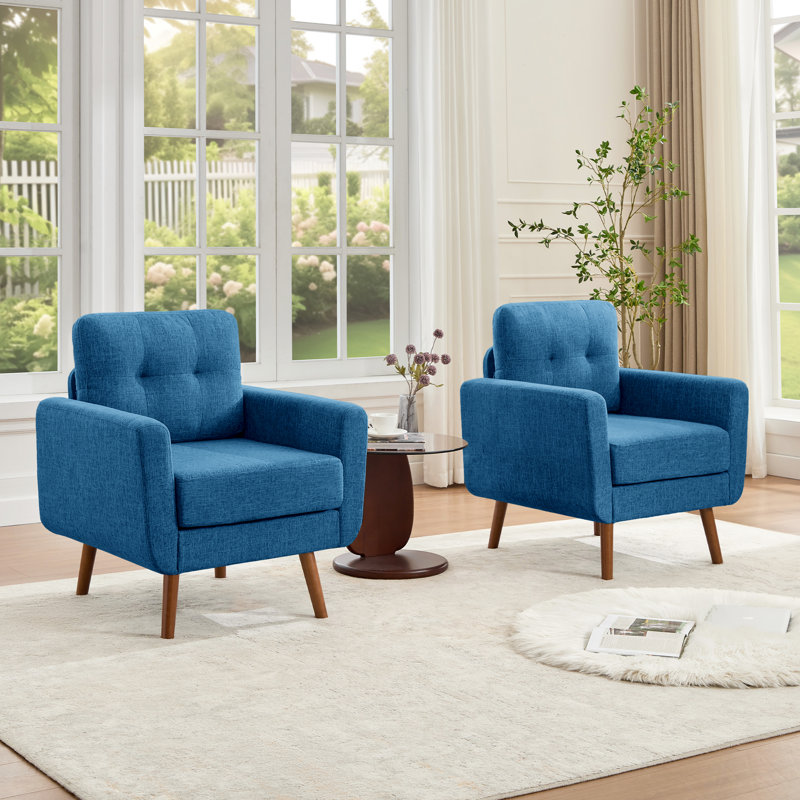 Chaise d'appoint rembourrée en lin 28 pièces Mid-Century 28,7 po, Bleu