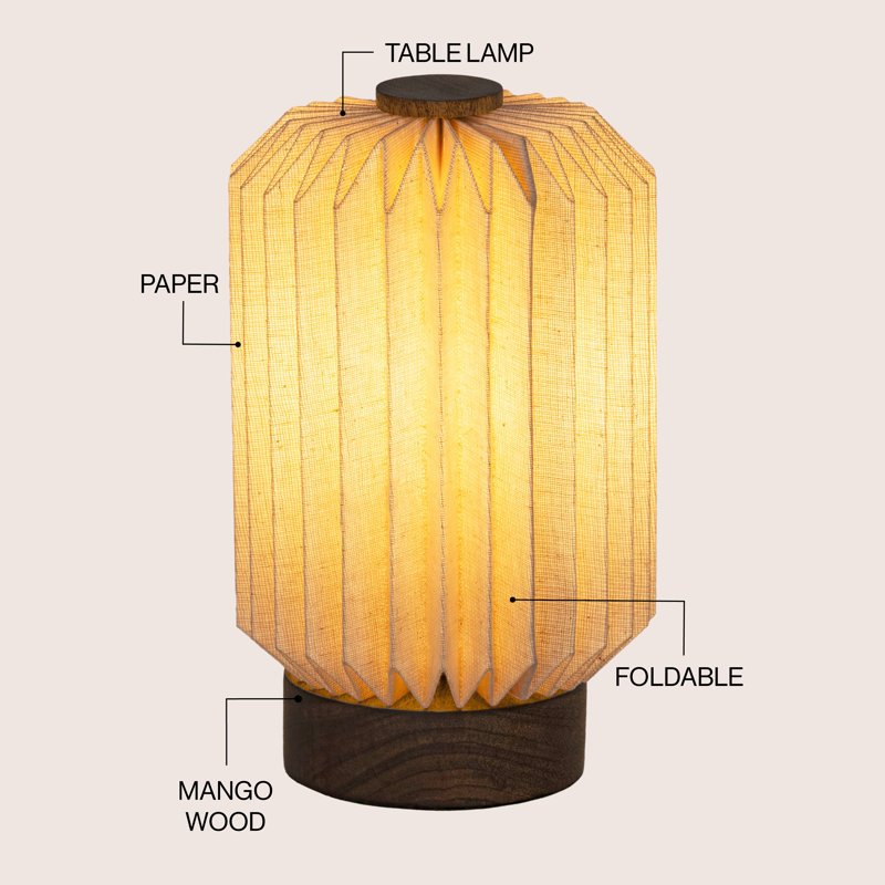 Lankford 8.5" Modern Minimalist Paper Pleated Column Accent LED Table Lamp, Natural