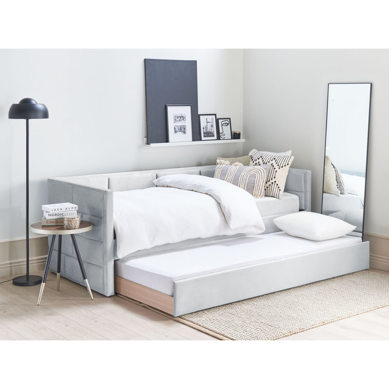 Anilu Upholstered Daybed with Trundle, Light Grey