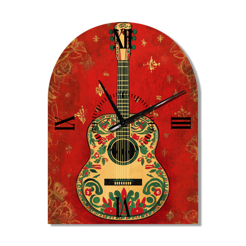 Guitare Mariachi aux couleurs folk II - Horloge murale bohème en métal arqué, H 31 po x l 23 po - Arche