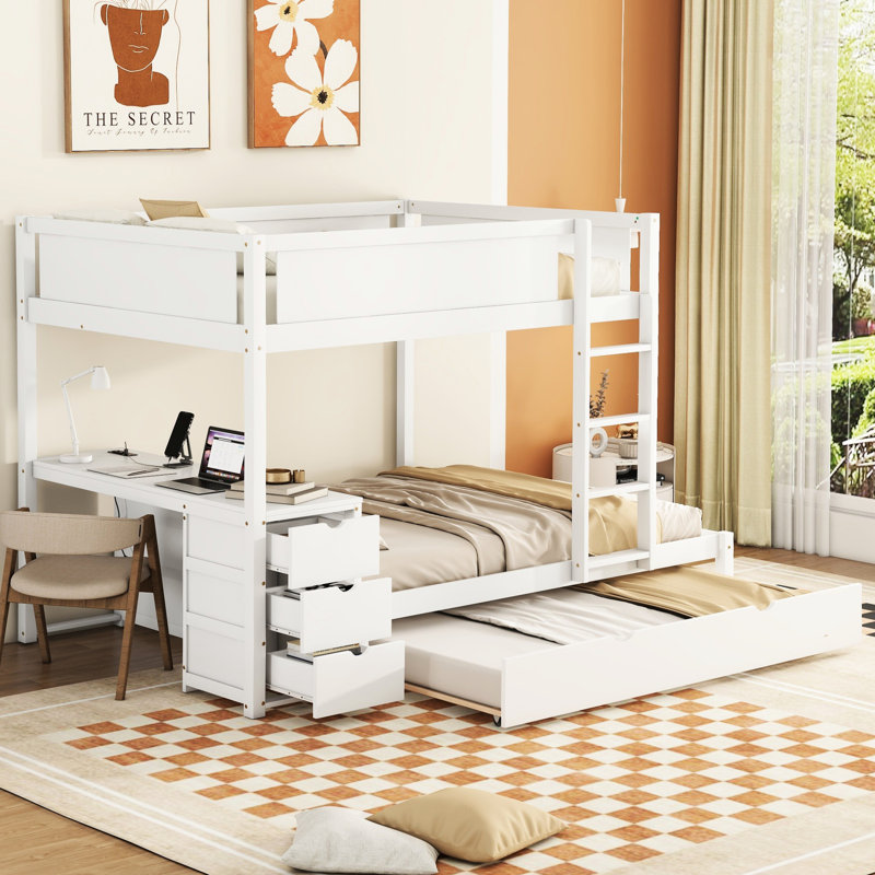 Lit simple superposé simple avec bureau de rangement blanc - Améliorez l'espace dans la chambre à coucher et créez une famille relaxante