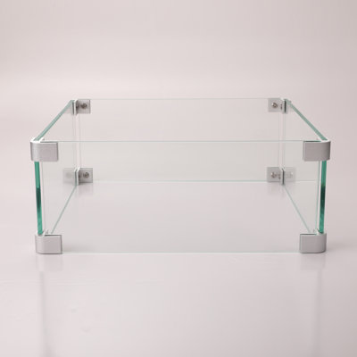 14.4" Square Fire Table Transparent Glass Fortification Barrier, 5.6In Height, 2.5Lb Partition For Table, 14.4In X 5.5In,