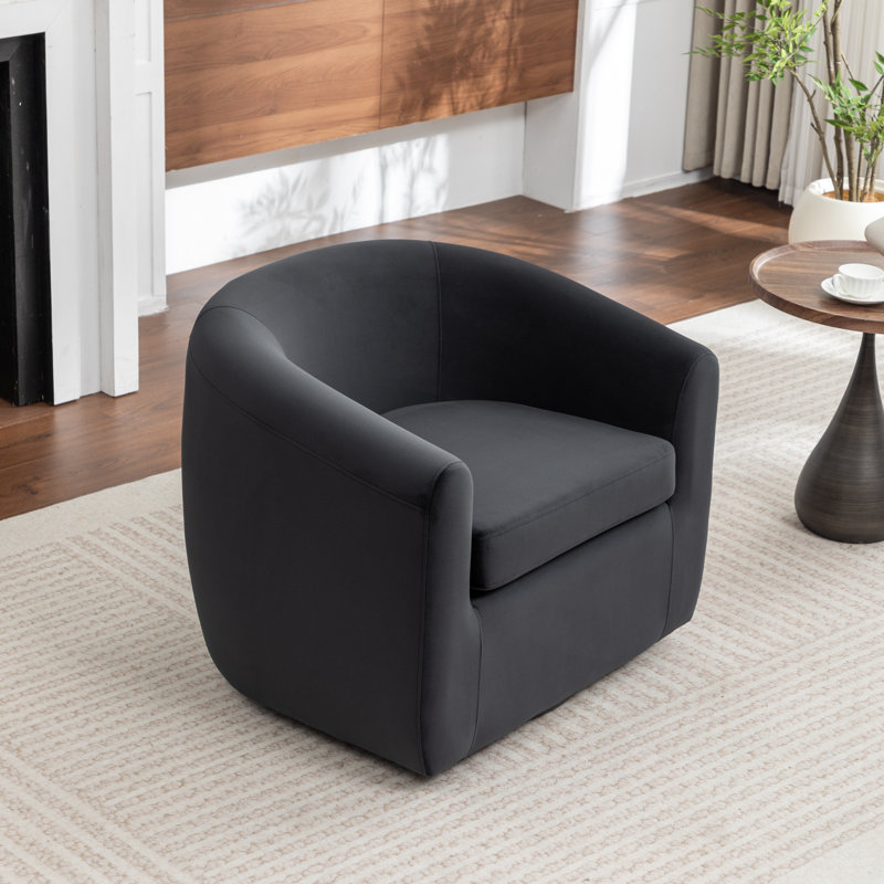 Fauteuil demi-tonneau pivotant de 33,5 po Odey, Velours noir