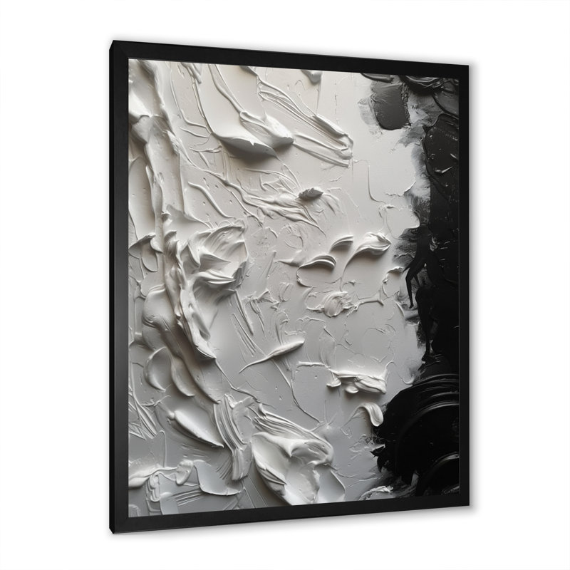 «White and Black Tranquility Unleashed VI», reproduction d'art abstrait en marbre, Cadre photo noir