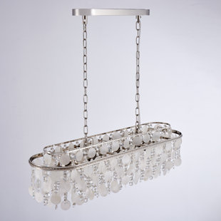Lustre linéaire Avara - Nickel poli - Cristal transparent avec coquille de Capiz