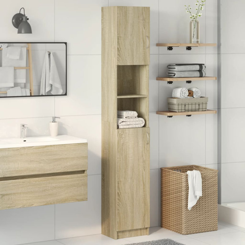 Campbellton vidaXL Bathroom Cabinet 32x25.5x190 cm Engineered Wood, Sonoma Oak