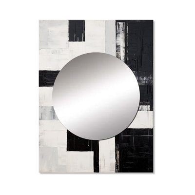 Fontaines Abstract Ebony Echoes - Abstract Shapes Large Mirror, Black Decorative Wall Mirror, Printed Metal Art