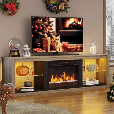 Fireplace LED TV Stand With Adjustable Shelves