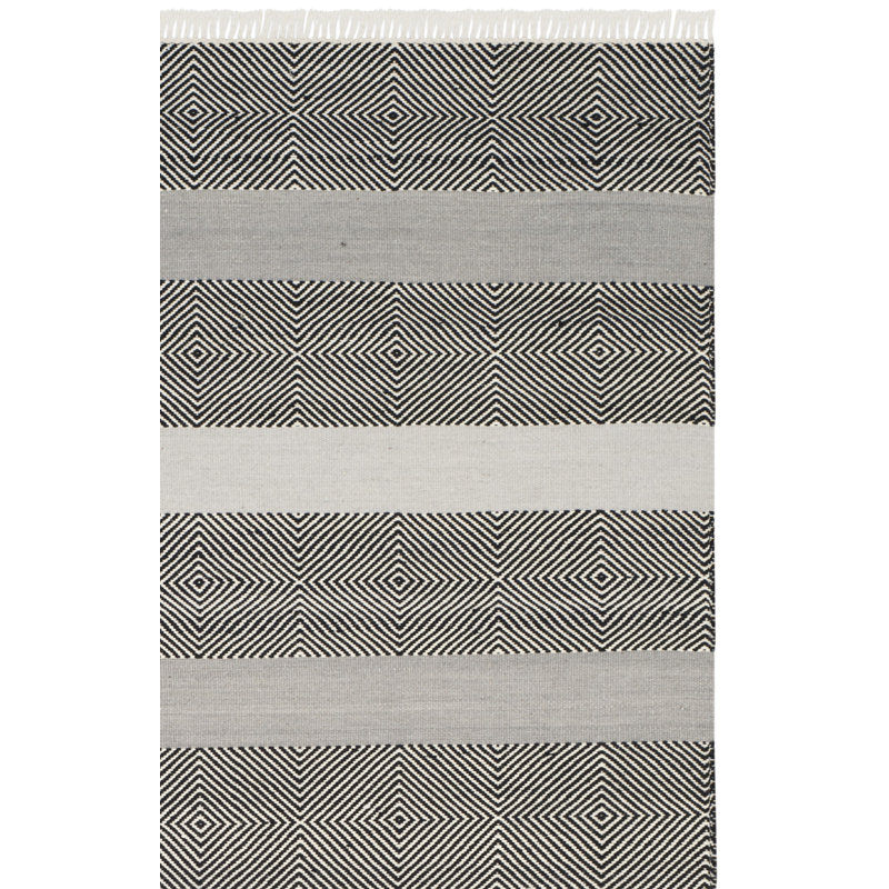 Liara Hand Woven Wool/Cotton Striped Rug in Gray/Black, Rectangle 4' x 6'