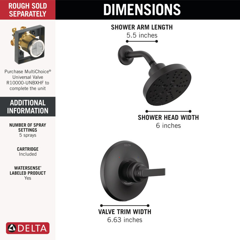 Tetra Shower Faucet Trim Kit, Shower Faucet Set, Shower Head and Handle Set, Shower Kit, Matte Black