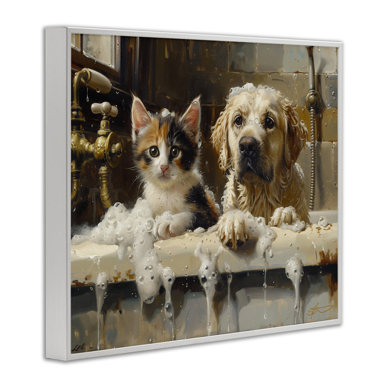 «Bath Buddies», giclée encadrée par Shaw & Stewart, H 16 po x l 20 po, Estampe numérique encadrée blanc bord de mer