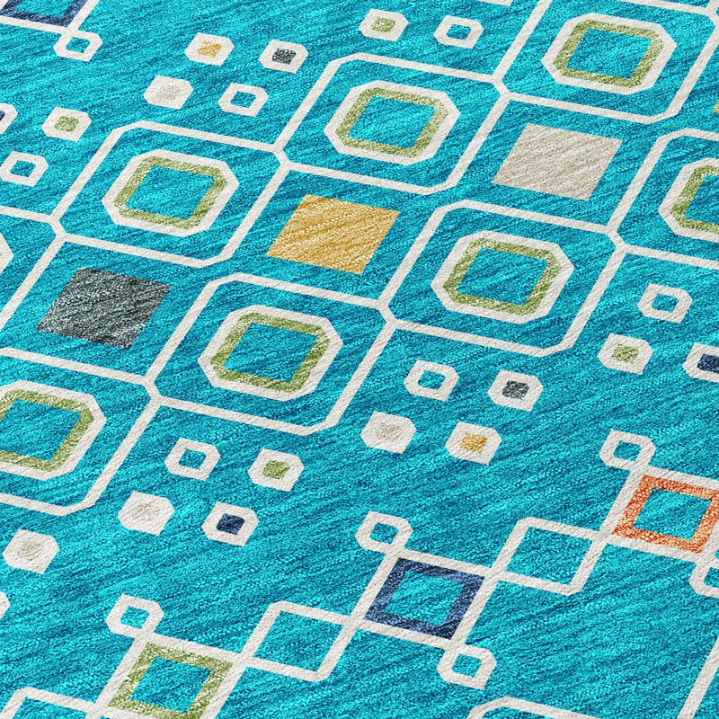 Tapis intérieur / extérieur rond 8 pi bleu ivoire et doré